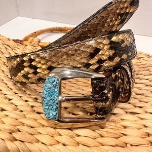 Genuine snakeskin vintage thin women’s reptile belt 30 turquoise silver buckle